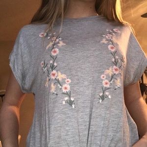 grey francescas shirt with floral stitching